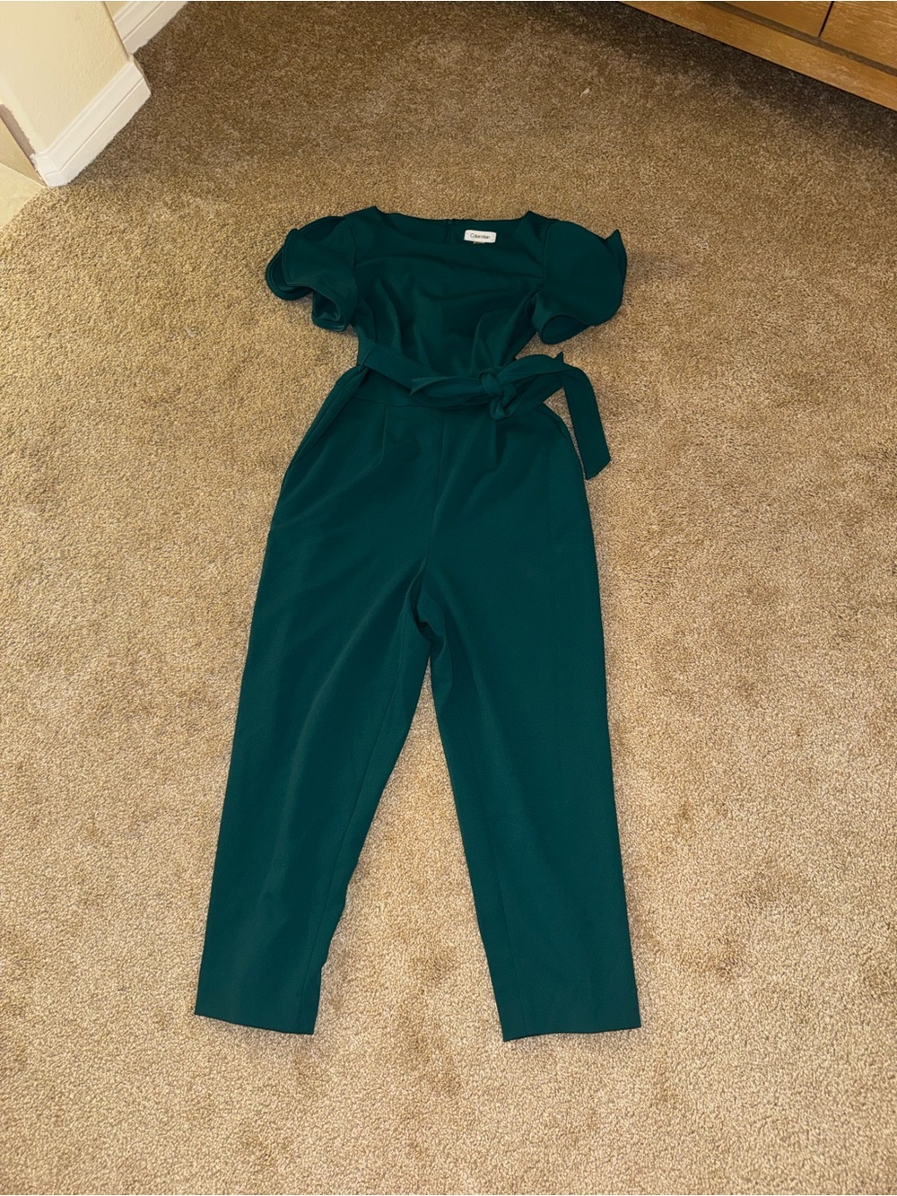 Calvin Klein Teal Short-Sleeve Tie-Waist Jumpsuit
